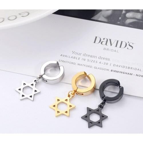 Elegant Titanium Sterling Steeling Hexagram Star Cross Pendant Ear Cuff Clip On Earrings For Women Fashion Jewelry 2018 1Pairs