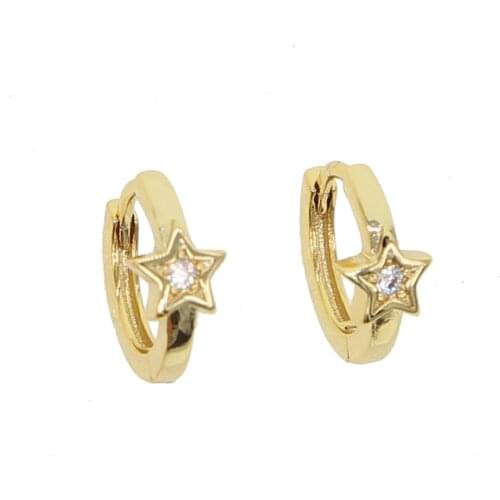 Simple star 12mm huggie hoop earring Brass Gold silver plated rose gold color minimal mini women hoops