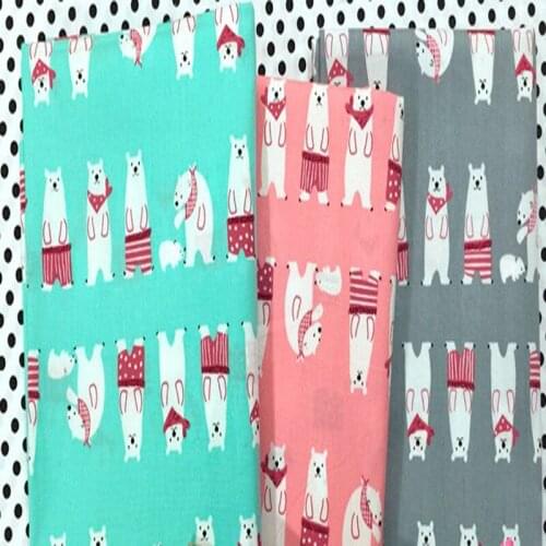 ZYOKRA Pretty Brand Designs Pink Grey Green Polar Bear Printed 100% cotton twill cotton Fabric quilting home decor patchwork tel