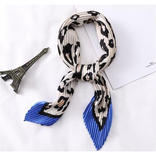 2021 New Women Scarf Crinkle Silk Hair Neck Scarfs Fashion Print Lady Pleated Scarves Female Foulard Neckerchief