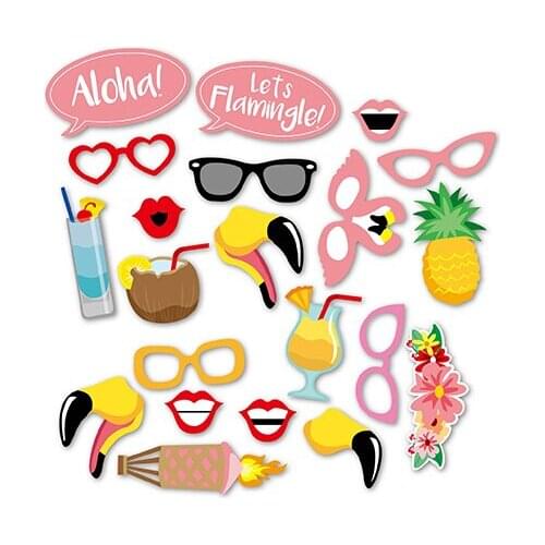 21pcs Flamingo Photobooth Props Women Hawaii Party Pink Decorations Wedding Party DIY Photo Booth Props PZ004