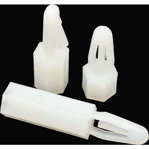 25pcs M3 Pointed End Tip Top Hex Hexagon Nylon Plastic Standoff Spacer Snap Push In Clip Fixed Support 1.6mm thick PCB 4mm Hole