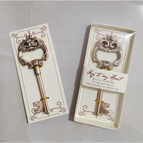 50PCS/LOT wedding return gifts for guest Key to My Heart Antique Gold Bottle Opener Bridal Shower Favors