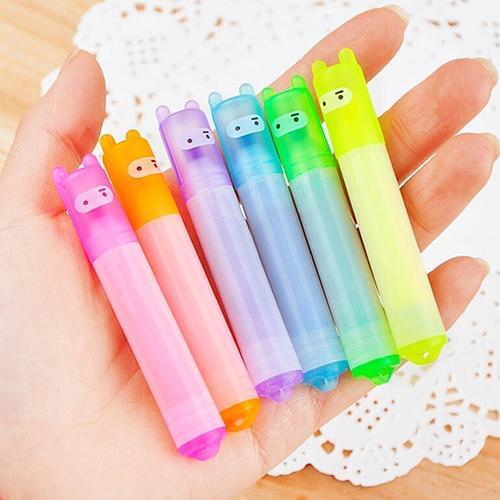 6 Pcs Stationery Kids Rabbit Fluorescent Highlighter Marker Writing Drawing Pens
