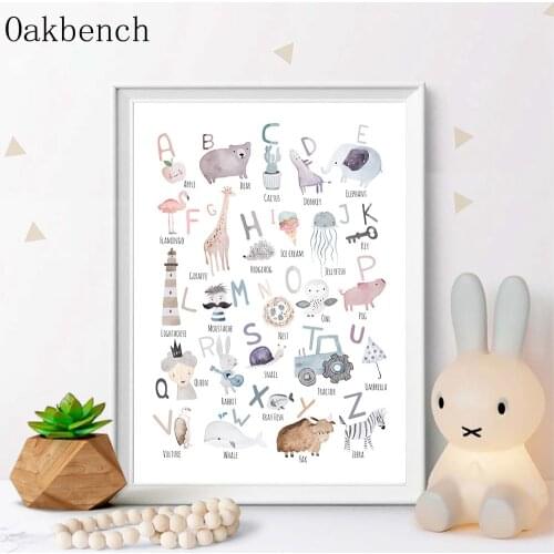 Alphabet Animal Canvas Posters Educational Prints For Kids Nursery Art Painting Nordic Wall Pictures For Baby Room Home Decor