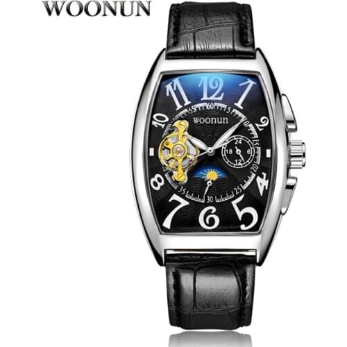 Men Watch Luxury Fashion Waterproof Mechanical Watch Men Tonneau Automatic Watches Leather Band erkek kol saati montre homme