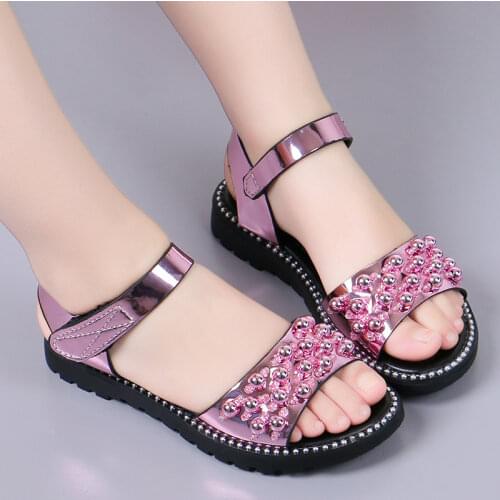 2021 ChildrenS Beach Sandal Big Girl Kids Summer Shoe Little Girl Flat Fashion Beading Princess Sandal 3 5 7 8 9 10 12 Year
