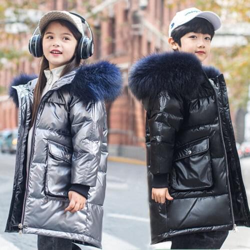 2019 Promotion Winter Boys Down Jackets Brand Fashion Glaze Long Down Boys Girls Down Coats Warm For 4-16 Y Celsius Wear