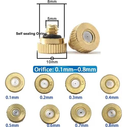 HEMAN 50pcs Misting Nozzle 0.1-0.8mm Orifice Fog Nozzle for Patio Misting System Outdoor Cooling System Garden Water Mister
