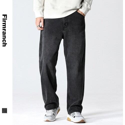 Firmranch New Men/Women Black Straight Jeans For Men 2021 Casual Jeans Homme Loose Play boy Jean Large All Match Men Jeans Pants