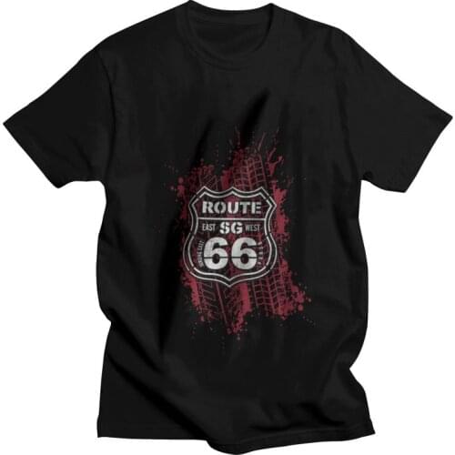 Route 66 Tshirts Men Unique Tee Tops 100% Cotton T Shirt Short Sleeve Mother Road America Highway T-shirt Gift Idea Merch