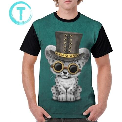 Snow Leopard T Shirt Steampunk Snow Leopard Cub T-Shirt Men Awesome Graphic Tee Shirt Streetwear 100 Polyester Oversize Tshirt
