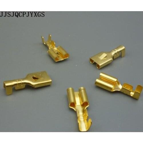 JJSJQCPJYXGS 2000pcs 6.3MM Golder Brass Car Speaker Electric Wire Connector Set Female Crimp Terminal Connector