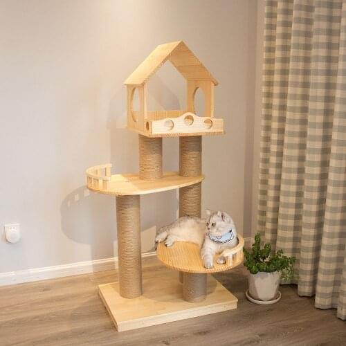 Solid Wood Cat Climbing Frame, Cat Litter, Cat Tree, Multifunctional Cat Toy With Cat Scratching Space Capsule