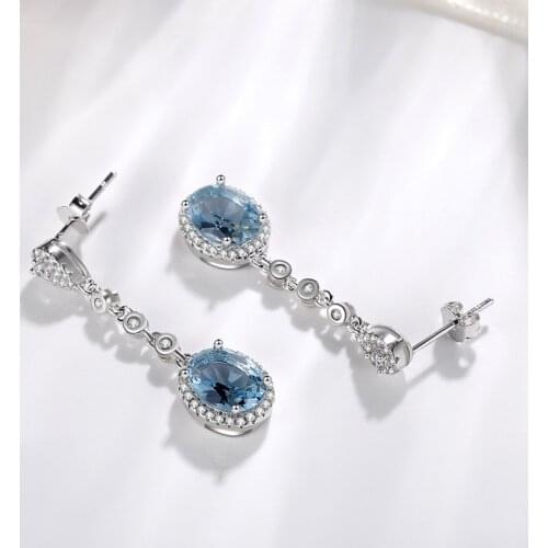Natural Blue Sapphire Topaz Earring for Women 925 Silver Bizuteria Gemstone Aretes De Mujer Oorbellen Drop Earring for Orecchini