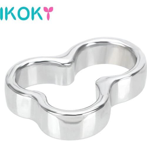 IKOKY Ball Stretcher Scrotal Bondage Cock Rings Sex Toys for Men Delay Time Stainless Steel Metal Chastity Devices Adult Product