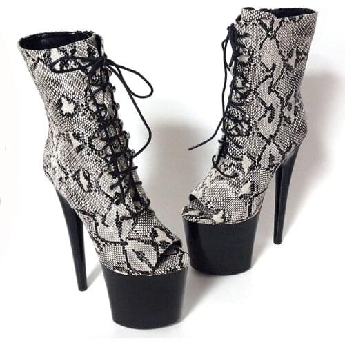 Leecabe the newest 8inches/20cm heel Beautiful black Pole dance boot with Snake material