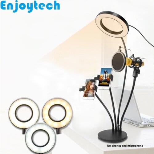 New Mount Holder MIC Stands with LED Ring Lamp Beauty Selfie Flash Light Tripod for Mobile Phones Microphones Video Live Blogger