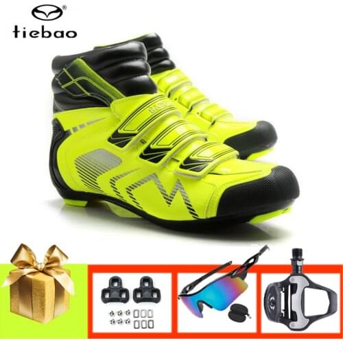 Tiebao Professional Winter Road Cycling Shoes Zapatillas Ciclismo Breathable Self-locking Riding Bicyle Sneakers Add Pedals