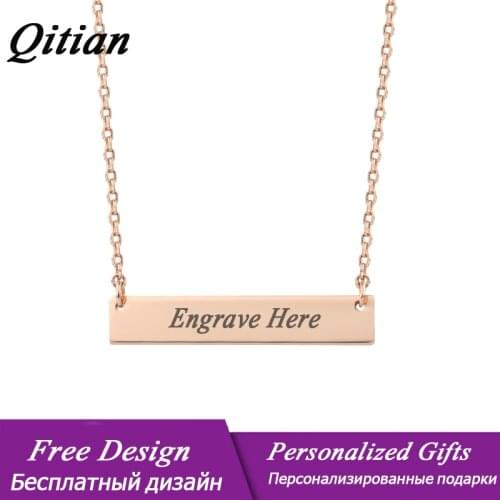 Qitian Rose Gold Color Personalized Bar Necklaces Women Free Engraved Name Date Uniqet Box Package High Qulaity Supplier