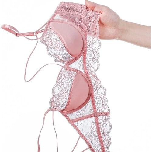 Pink Lace Bras For Women Big Breast Plus Size Sexy Push Up Womens Underwear Deep V Backless Bra Top Red Black 34 36 38 40 B C D