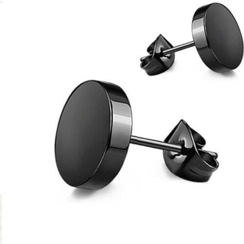 Stainless Steel Ear Studs Earrings Black Silver Color Round Shaped Clasp Push Back Earrings for Women Men Jewelry Cool Gift