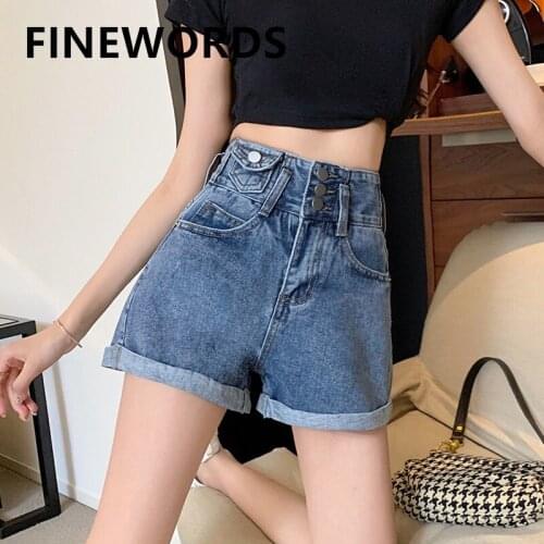 FINEWORDS 3 Button High Wiast Shorts Jeans With Small Pocket Mini Shorts Women Sexy Club Denim Shorts Casual Korean Punk Shorts