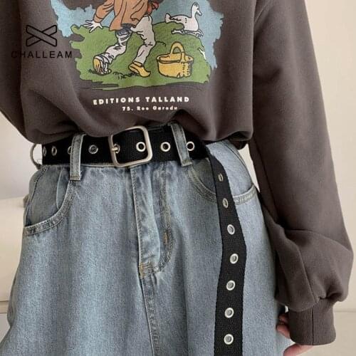 Free Size Canvas Belt For Women Men 105cm Fashion Unisex Casual Black Punk Harajuku Circle Heart Buckle Belts Waist Strap 143