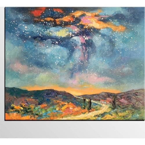 Handmade thick knife high quality Modern Abstract Fine Artwork Canvas Decor Starry-Night-Sky Bedroom Wall Oil Painting artwork