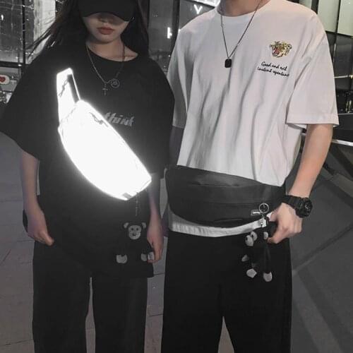 Trend Unisex Waist Pack 2021 Fashion Crossbody Pouch Street Style Reflection Hip Fanny Pack Men Chest Bags Travel Phone Pouch