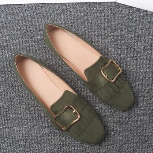 Tassel square toe shallow mouth single shoes woman slip on loafers spring summer comfortable moccasins women flat shoes big size