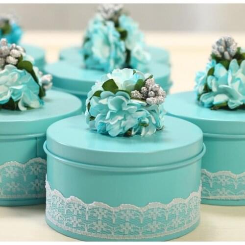 Vintage Tinplate Candy Box Personalized Wedding Birthday Party Favor DIY Lace Flower Sweets BoxRound gift Wrap Christmas decor