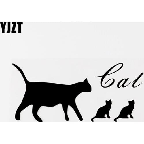 YJZT 16.5CM×7.4CM Walking Animal Cat Fashion Vinyl Decorative Car Sticker Decal Black/Silver 8C-0613