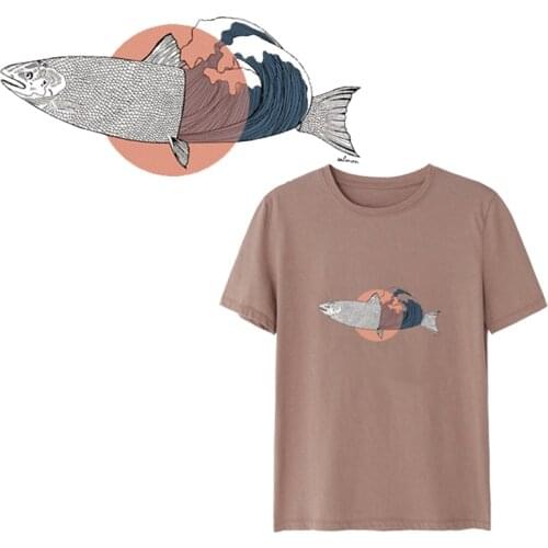Fun Wave Fishing Iron on Patches Printed For DIY Heat Transfer Clothes T-shirt Thermal transfer stickers Decoration