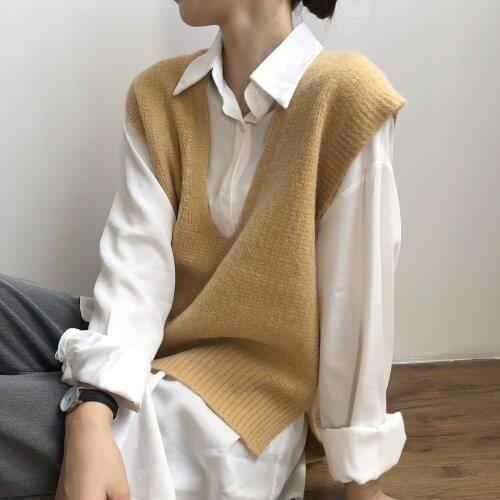 2021 Harajuku Spring Kintted Vest Women Sweater Casual V-Neck Vest Women Pullover Loose Vintage Sweater Veste Femme Cropped Tops
