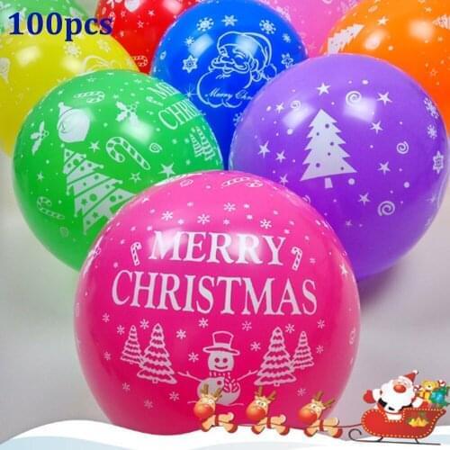 100Pcs Merry Christmas Printed Latex Round Balloons Santa Xmas Party Decors 2