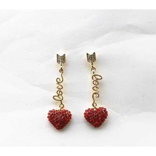 2020 English LOVE inlaid red semi-precious stones love heart temperament 925 silver needle earrings female