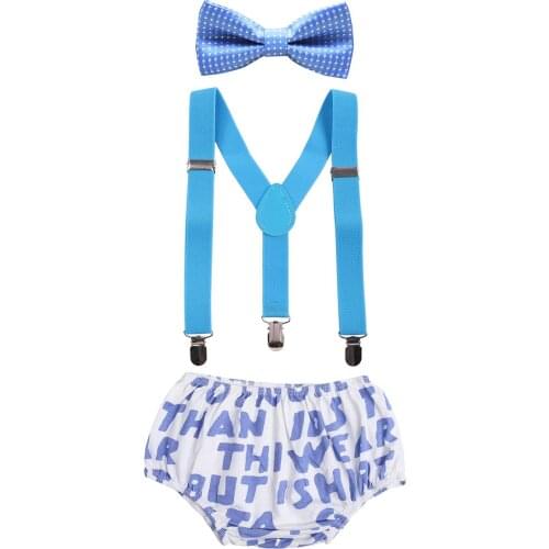 Baby Boys Clothing Printed PP Trousers Suspenders Clip Suspenders Solid Color Bow Tie Suit 3pcs Cake Smashing