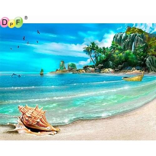 DPFdiamond painting cross stitch Shell boat DIY full square diamond embroidery mosaic home decor gifts kits handwork scenery
