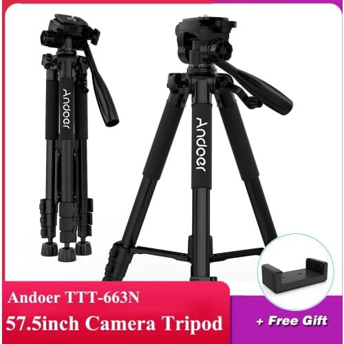 Andoer TTT-663N Professional Portable Travel Aluminum Camera Tripod for SLR DSLR Digital Camera Tripod with Phone Clamp