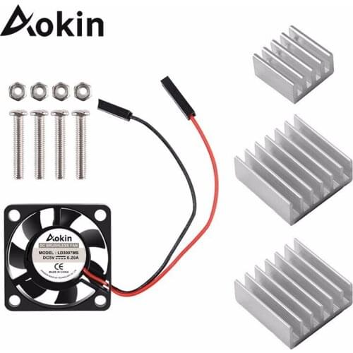 Aokin For Raspberry Pi 3 b plus Brushless Cpu Cooling Fan Dc 5v With 3 Pcs Aluminum Heatsinks For Raspberry Pi 3b, 2b, Pi Model