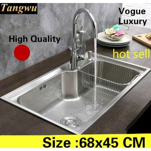 Free shipping Apartment luxury kitchen single trough sink wash vegetables 304 stainless steel high quality hot sell big 68x45 CM