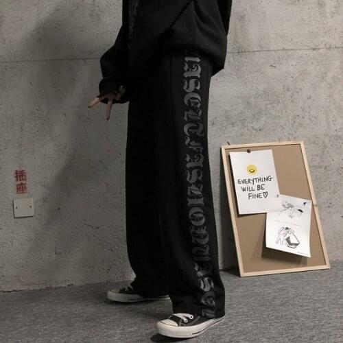 Harajuku Style Gothic Letter Printed Straight Pants Sweatpants Student Mens and Womens Pants Streetwear Women Plus Size Pants