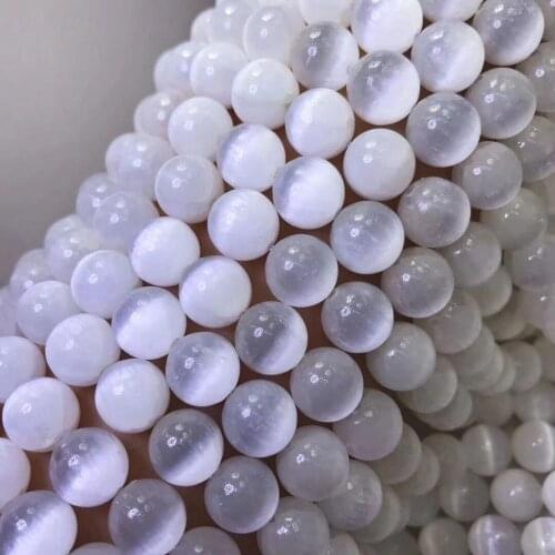 Loose beads 3A Selenite STONE WHITE round 8/10/MM CATEYE wholesale for DIY
