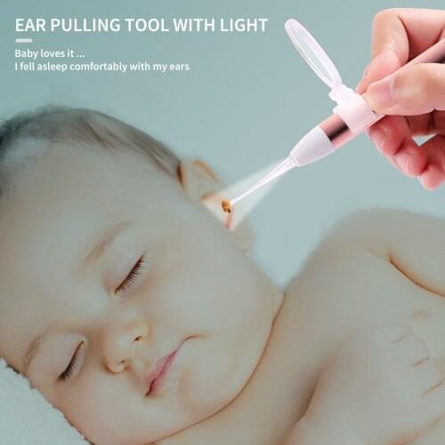 Kids Rose Gold Stainless Steel Light Ear Pick Ear Spoon Shiny Creative Children Visible Earpick Ear Cleaning Random Health Care
