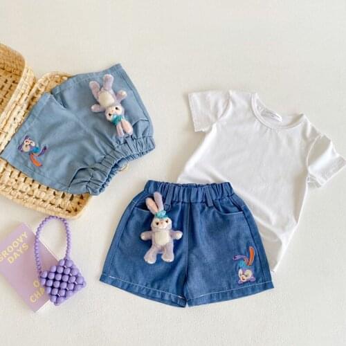 Childrens Short Jeans Ins Childrens Summer 2021 Baby Boys and Girls Cute Rabbit Embroidery Shorts Kids Shorts for Girls 2-8Y
