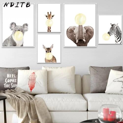 Baby Animal Zebra Giraffe Deer Bubble Wall Art Canvas Painting Nursery Poster Print Decorative Picture Baby Kids Bedroom Decor