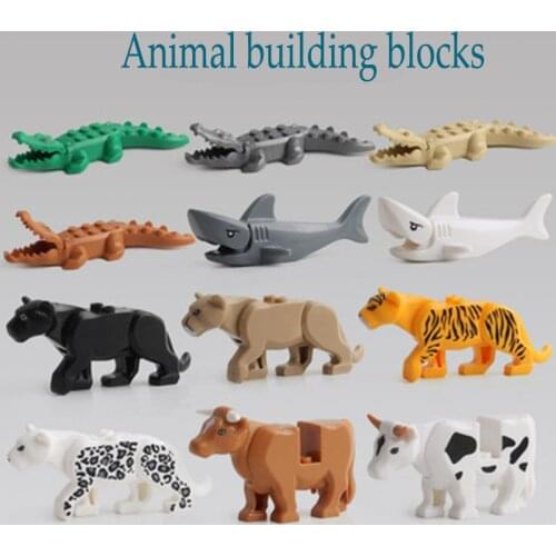 Kids Toys Animal Building Blocks Crocodile Tiger Lion Cow Bricks Compatibl Educational Toys For Kids Model Kit Christmas Gifts