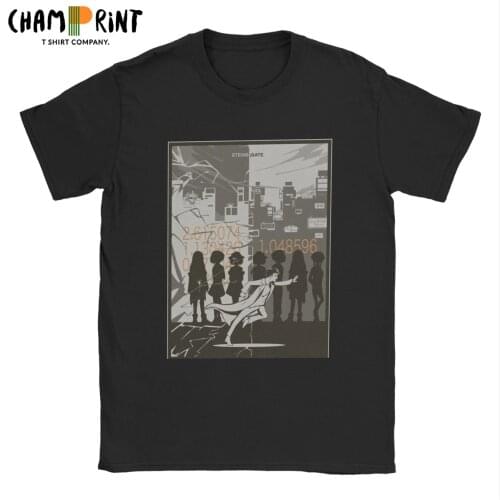 Steins Gate Okabe Kurisu Makise Anime T Shirt for Men Pure Cotton Humorous T-Shirt O Neck Tees Short Sleeve Clothing Classic