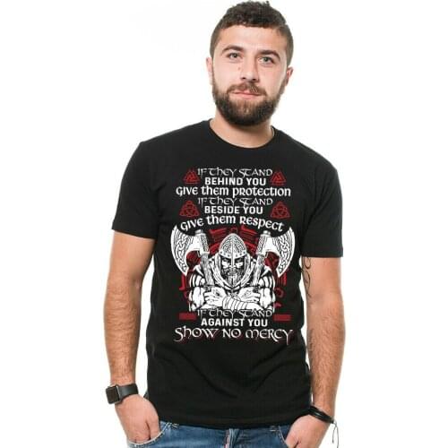 Viking T-Shirt Show No Mercy Mens Viking Tee Shirt Odin T-Shirt Birthday Gift
